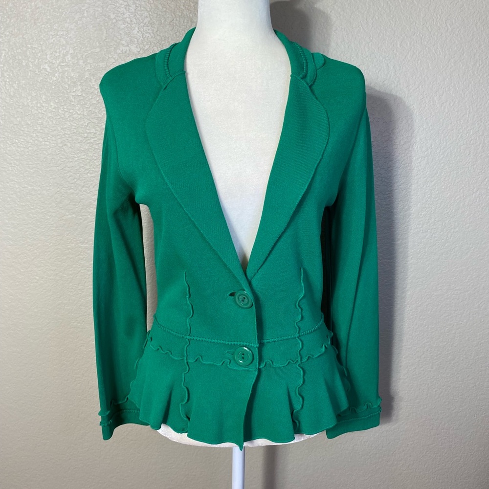 Nine West Stitch Lettuce Hem Work Kelly Green Knit Blazer Jacket